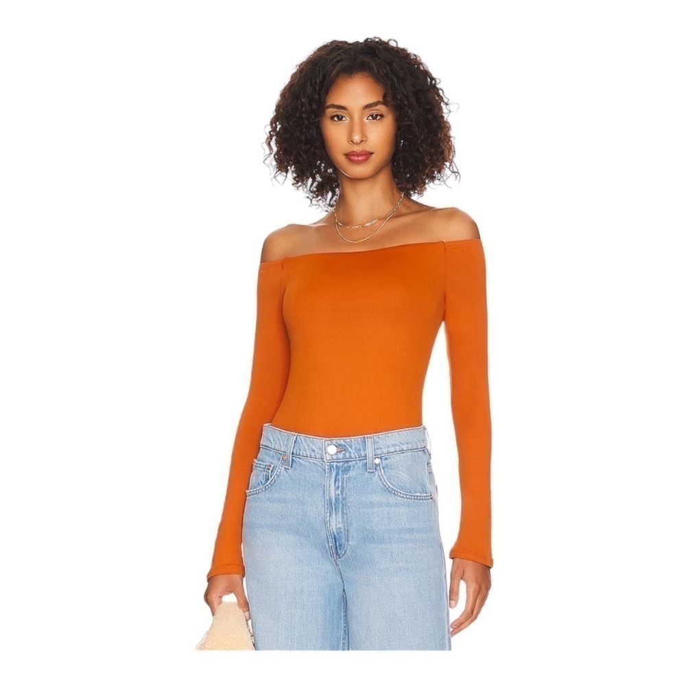 NEW Alix NYC Bodysuit Addison Off Shoulder Long Sleeves Rust Orange Small